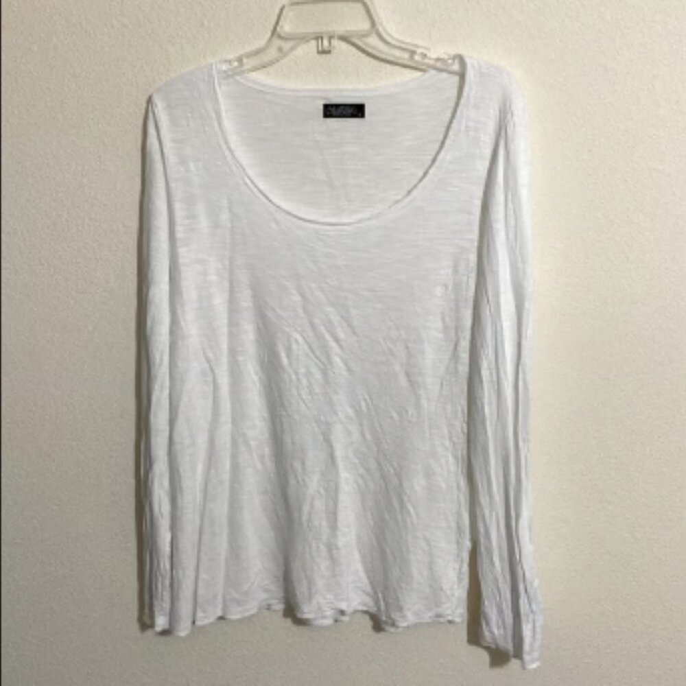 NWOT LAUREN MOSHI Long Sleeve Cotton T-shirt WHITE Women's Size L